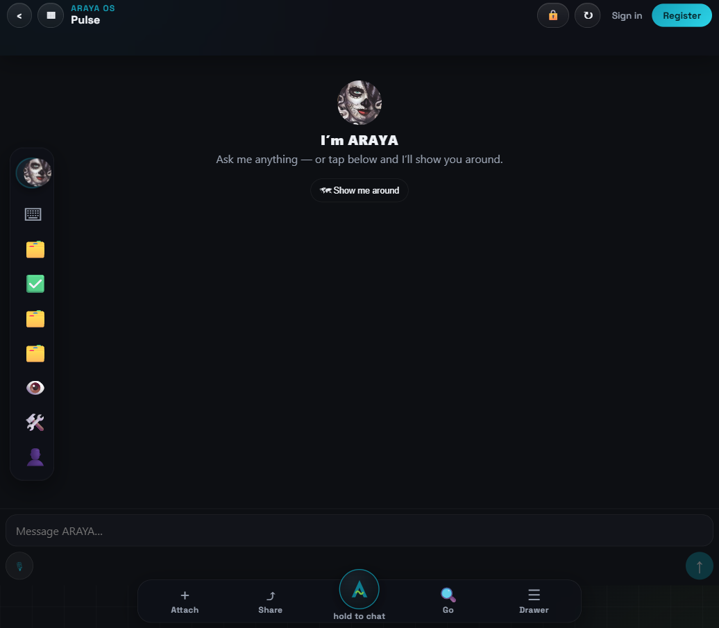 The builder console landing screen