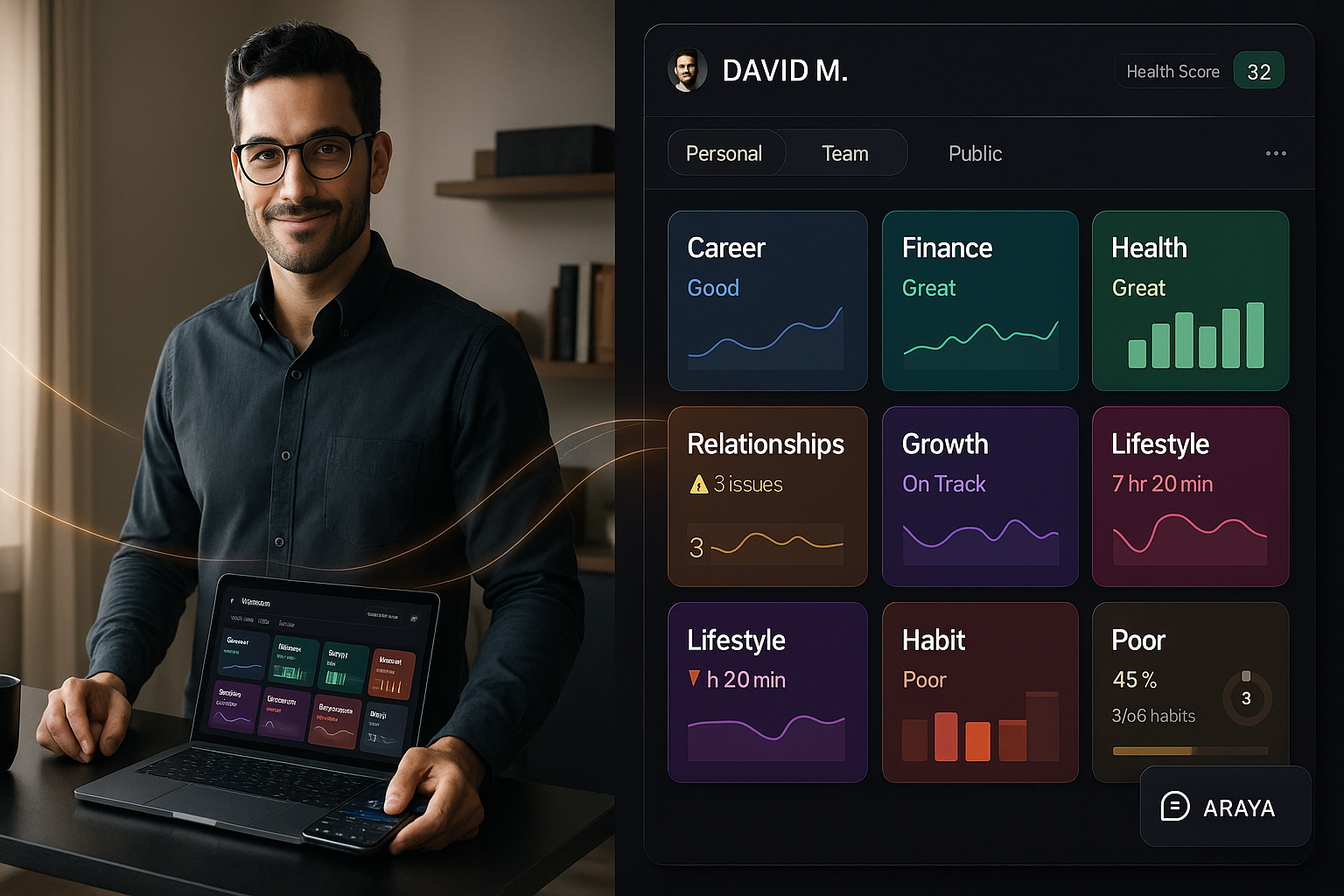 Your Digital Twin - person and their 7-domain dashboard